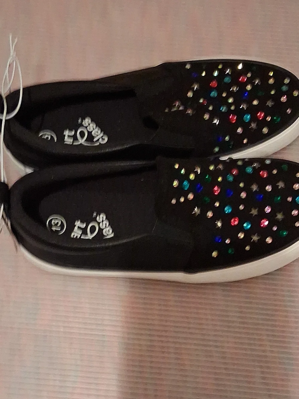 art class Black Slip-On Sneakers with Multicolor Gem Accents